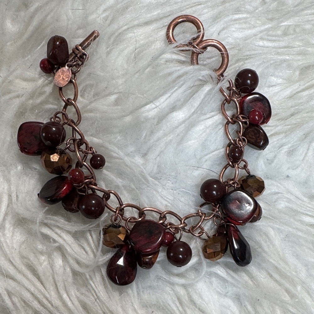 Cookie Lee Dark Red and Brown Beaded Bracelet